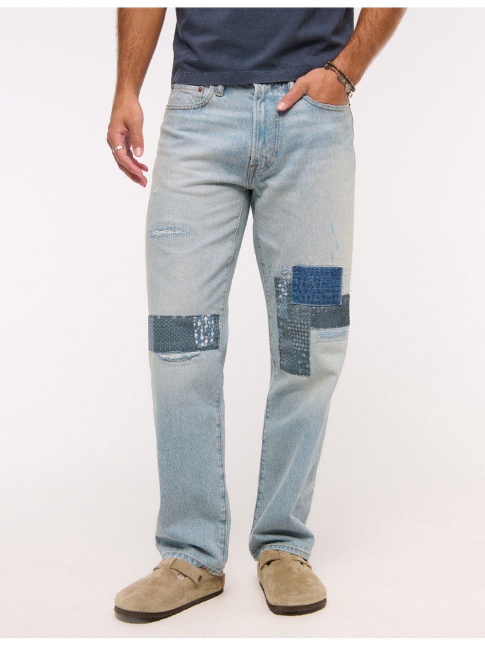 Abercrombie & Fitch Light Blue Patchwork Straight Jeans
